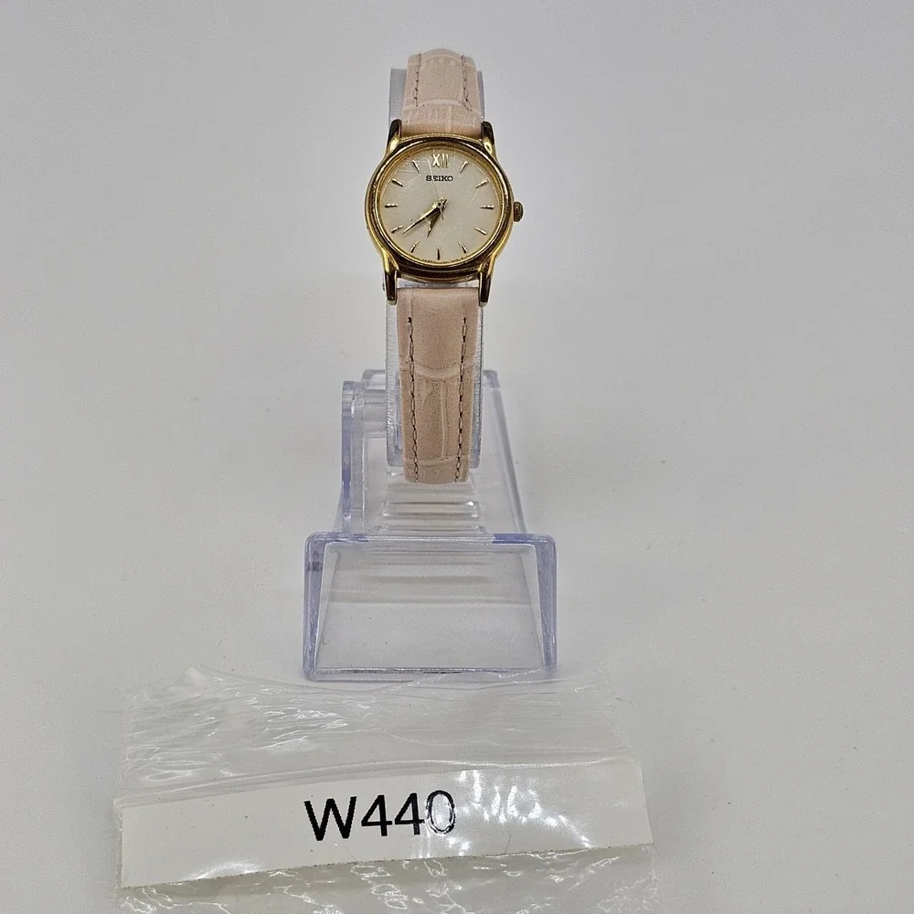 VTG Seiko Women Watch 22MM Cream Dial NEW Pink Leather Bands Battery Up to‎ 6.5